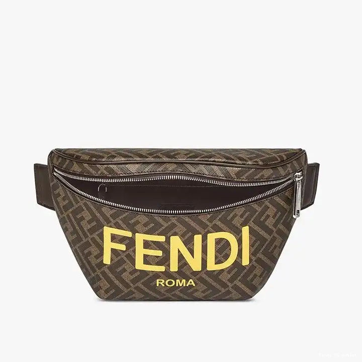 Cheap HOT FF Brown Bag In Fendi Belt Logo ROMA Fabric Motif 0503
